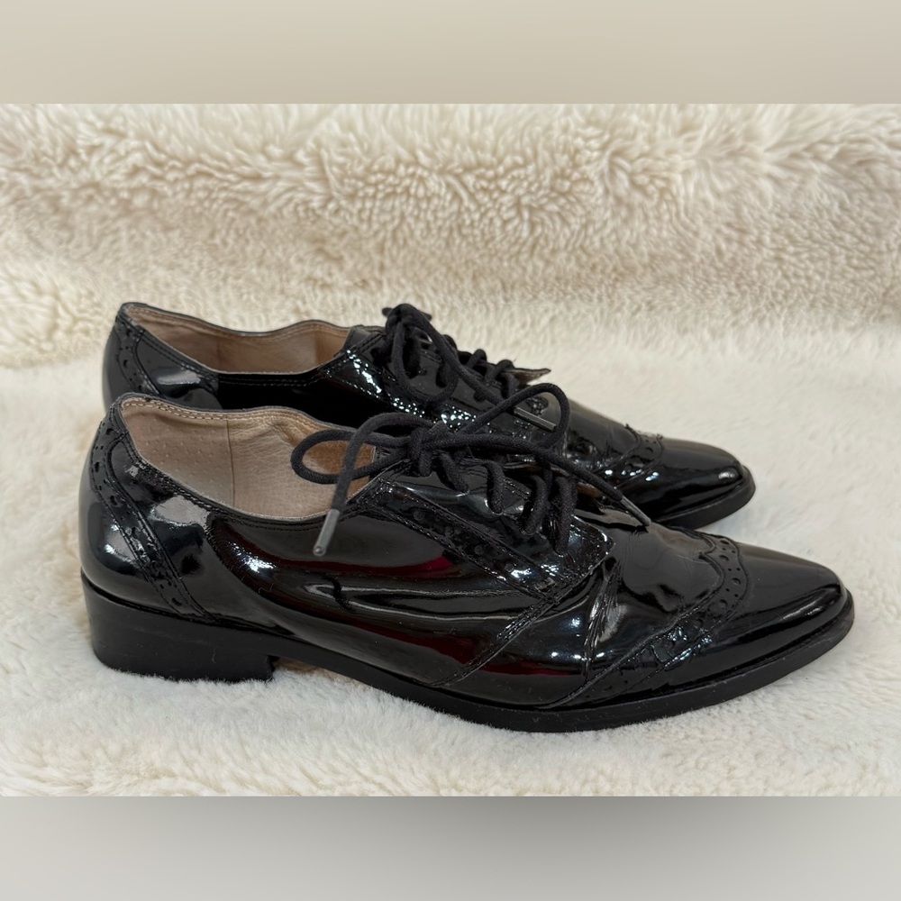Louise et Cie Shiny Black Lace-Up Flats